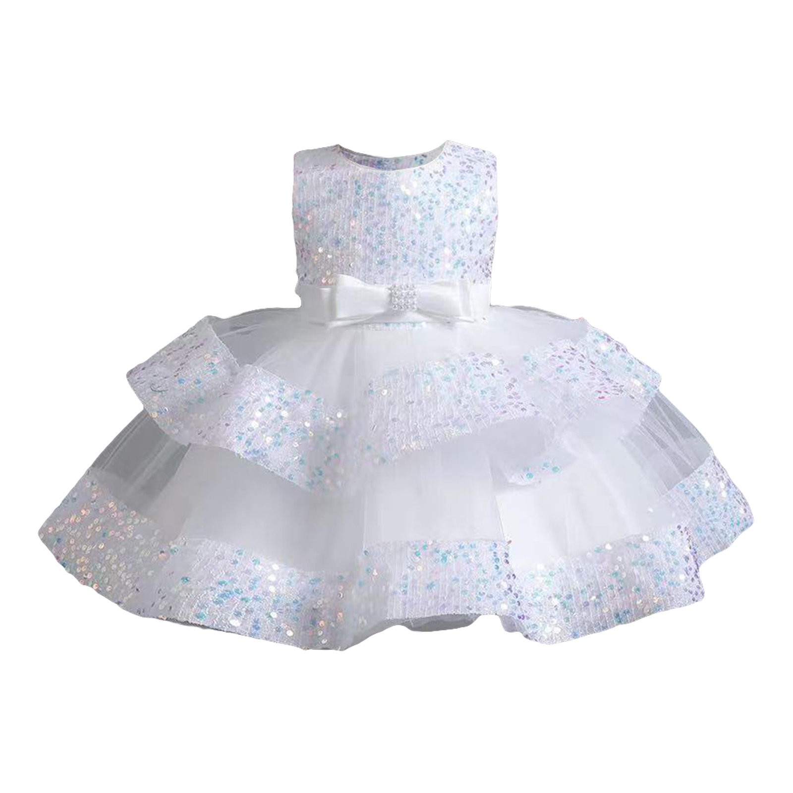 HTGFGMGW Flower Girl Dress Baby Girl Pageant Dress Sequins Princess Dress Toddler Flower Wedding Birthday Party Gown Dresses 12 Months 5 Years Girls Dress White